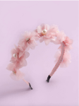 różowa opaska dla dziewczynki, opaska do włosów z kwiatami, opaska komunijna, ozdoba na głowę dla dziecka, opaska z perłami, elegancka opaska na uroczystość, opaska na wesele