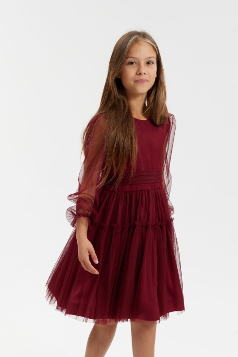 Sukienka dziewczęca Holly bordowa – tiulowa, rozkloszowana